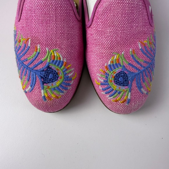 Stubbs & Wootton Womens Pink Embroidered Peacock Leather Loafers Flats Shoes 5.5 - Picture 6 of 11